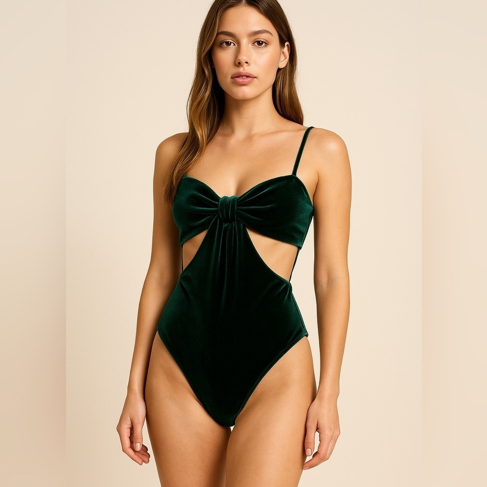 Green Velvet Cutout Bodysuit
